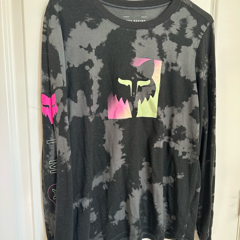 Black Tie-Dye Long Sleeve Shirt with Logo